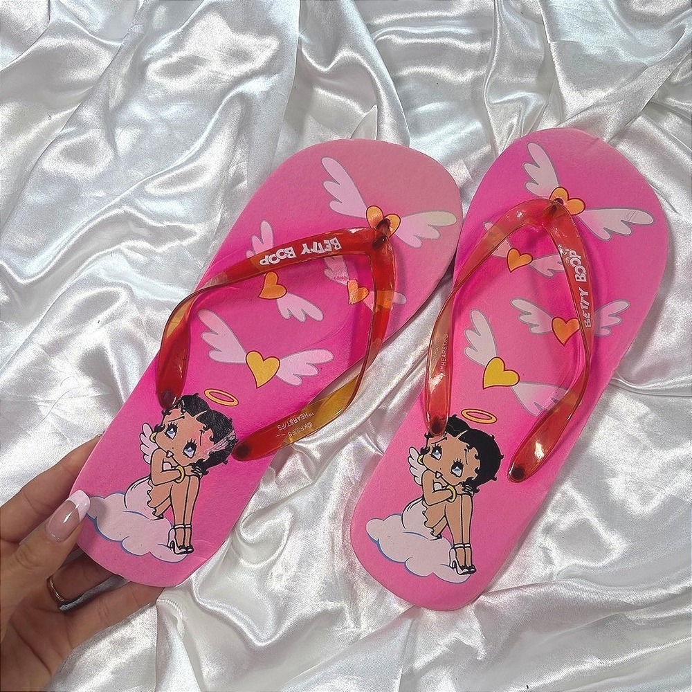 y2k Flip Flop Sandals Pink Excellent Betty Boop Angel Graphic Thong Slides L